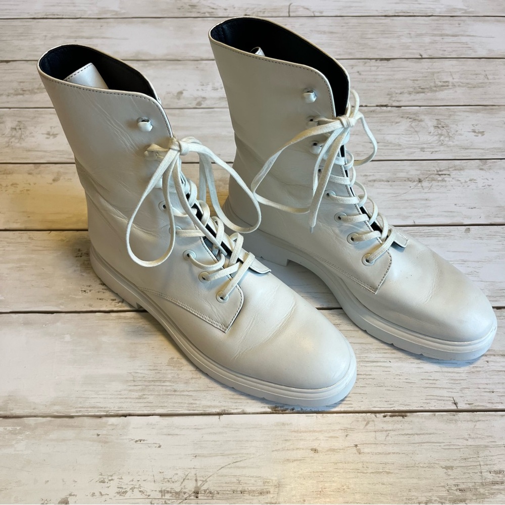 Stuart Weitzman Mckenzee White Leather Combat Boots White Size 6